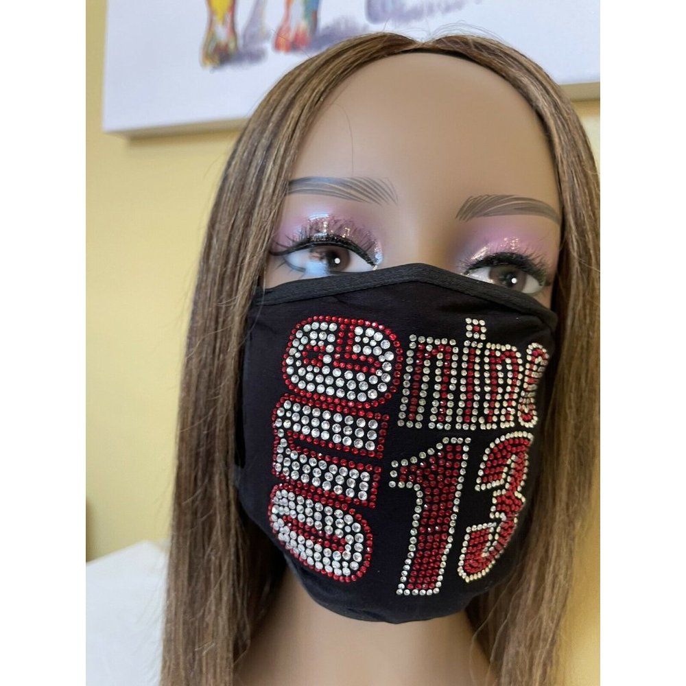Delta Sigma Theta 1913 Rhinestone Bling Face Mask - Picture 8 of 8